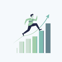 Business Growth Success Illustration &ndash; Man Climbing Upward Chart Vector