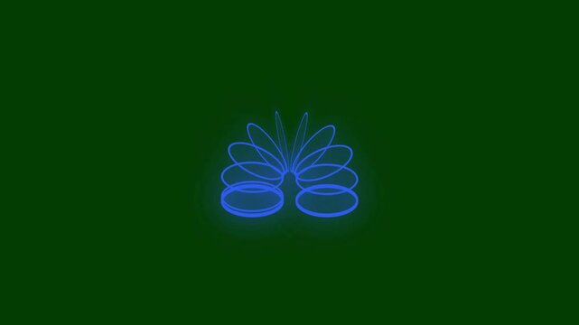 Neon Blue Slinky Spring Toy Animation on Green Background, Glowing Coil Loop for Retro Design