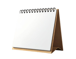 Minimal Spiral-Bound Tabletop Calendar with Empty Pages, Front View, Isolated on Transparent Background