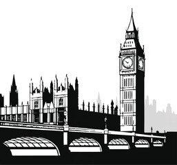 london westminster bridge and houses of parliament skyline vector