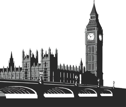 london landmark big ben clock face and bridge detailed vector