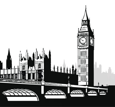 london westminster bridge and houses of parliament skyline vector