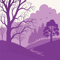 Obraz premium Winter Landscape with Trees Vector Illustration