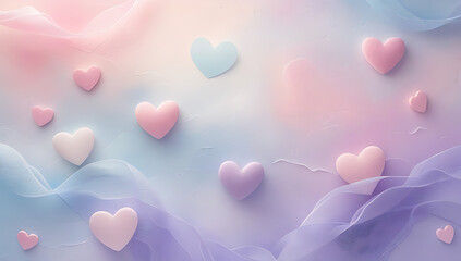 Pastel hearts on soft gradient background pink purple