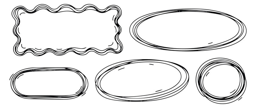 Hand drawn doodle frames set featuring various sketch shapes and borders for creative design