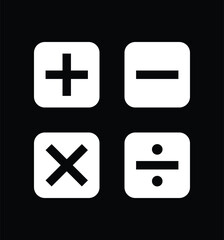 Fototapeta premium Basic Math Operators Icons Set – Plus Minus Multiply Divide Symbols Black & White Background