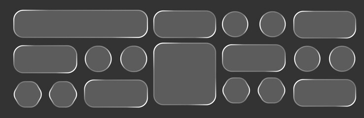 Liquid glass smartphone interface isolated. White ui light frame square and circle banner with shine stroke. Control center widget for smartphone and web app, vector illustration. 