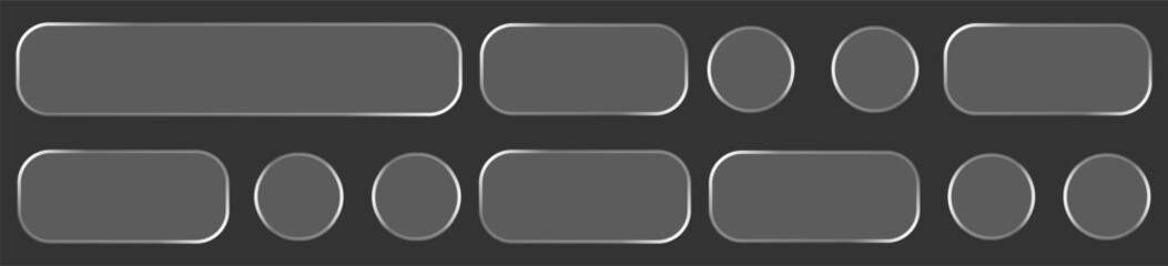 Liquid glass smartphone interface isolated. White ui light frame square and circle banner with shine stroke. Control center widget for smartphone and web app, vector illustration. 