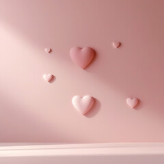 Pink hearts on pink wall floating