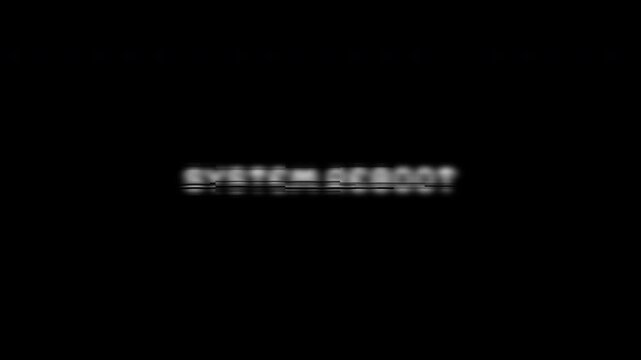 System reboot text glitch digital distorted error screen data effect cyber suitable for technology presentations, sci-fi projects, or error messages.