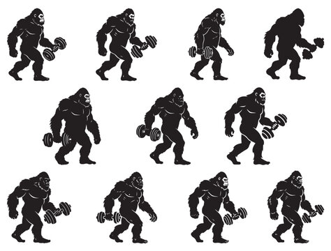 BIGFOOT HOLDING DUMBBELL SILHOUETTE