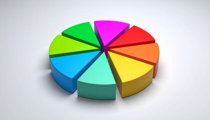 3D Colorful Pie Chart with Ten Multi-Colored Segments for Data Visualization and Business Analysis