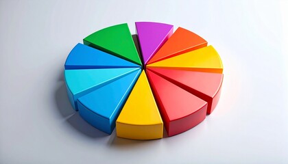 3D Colorful Pie Chart with Ten Multi-Colored Segments for Data Visualization and Business Analysis