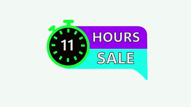 11 Hours Sale Stopwatch Timer Icon With Speech Bubble On White Background.11 hours sale, hours, timer, stopwatch, clock, time, limited time, offer, deal.4k animation