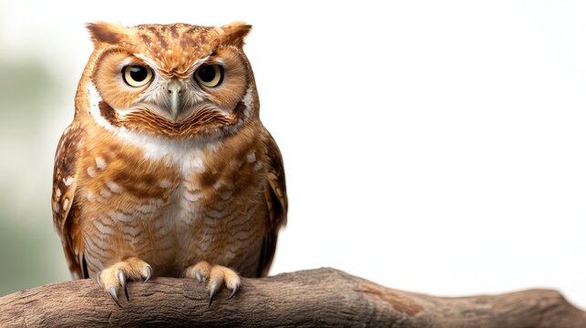 A stunning tawny owl sits regally on a branch, its intense gaze captivating the viewer, representing wisdom and the mystery of the night in a soft, natural light.