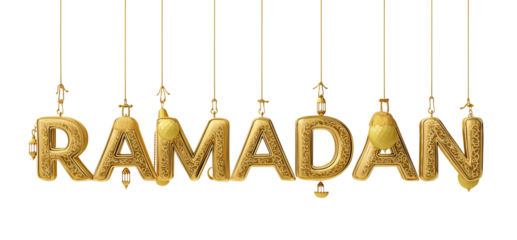 Golden Ramadan Text with Lanterns image isolated on a transparent background