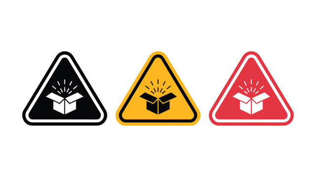 Open Box Warning Signs In Black Yellow And Red package parcel