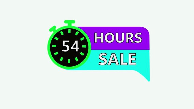 54 Hours Sale Stopwatch Timer Icon With Speech Bubble On White Background.54 hours sale, hours, timer, stopwatch, clock, time, limited time, offer, deal.4k animation