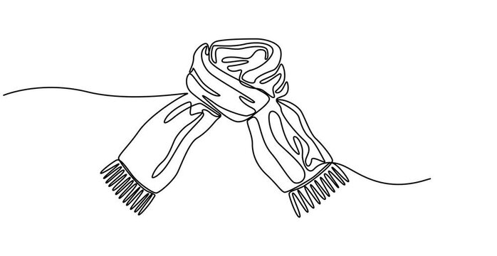 Animated self drawing of  Scarf one line drawing vector. concept of dressing warmly, cold snap or autumn-winter season, single continuous line drawing scarf, Autumn scarf continuous one line drawing,