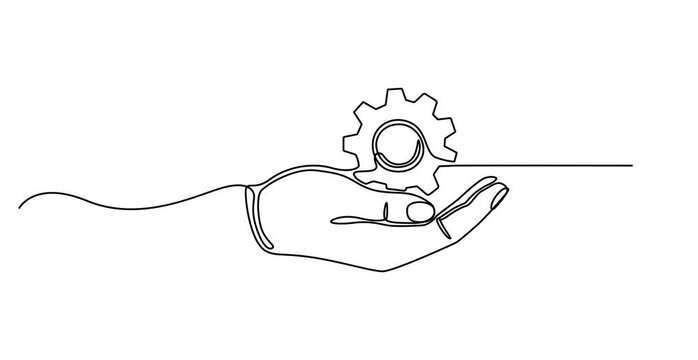 Animated self drawing of  resource icon hand with gear continuous one line drawing, Premium Service Single Line Icon, Continuous Line Drawing of Engineering Icon. Hand Drawn Symbol Vector Illustration