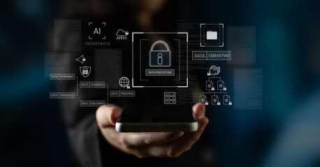 Digital padlock surrounded by data security diagrams representing encryption, network protection, and secure information management Parse