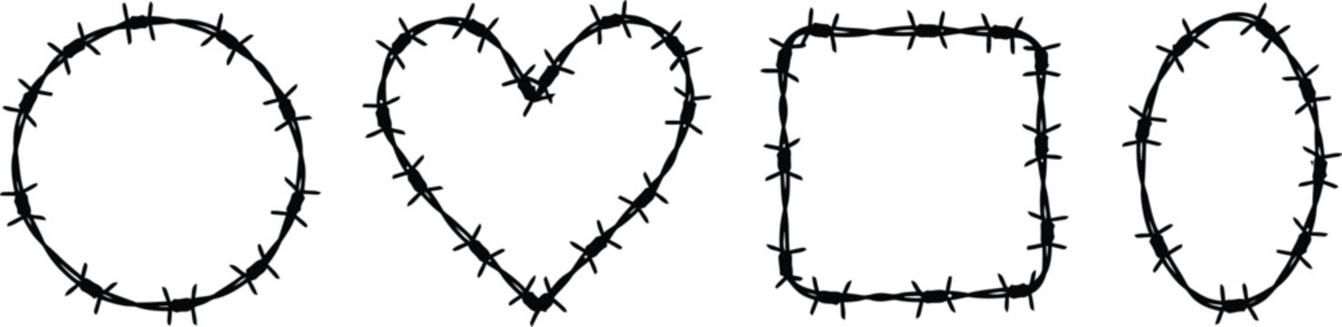 Shapes outlined with barbed wire