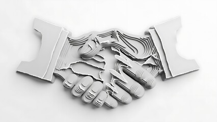 Minimalist White Paper Cut Handshake Symbolizing Abstract Business Partnership