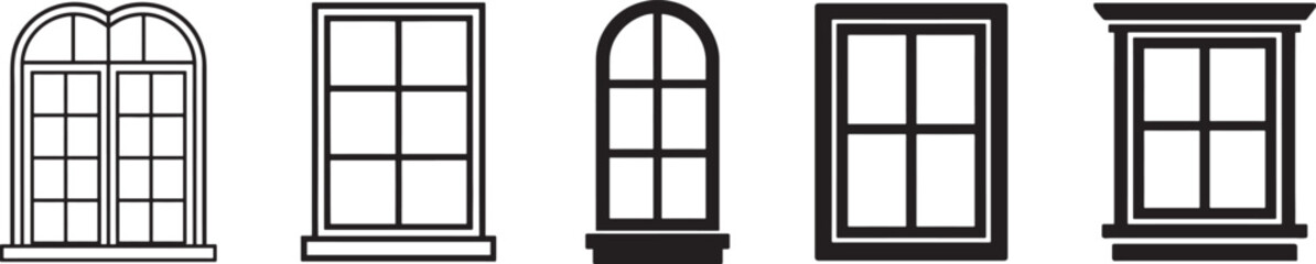 Minimal window silhouette icon set for UI, architecture, real estate, and design use.