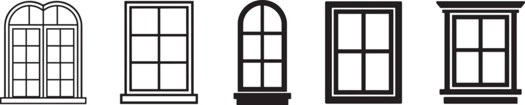 Minimal window silhouette icon set for UI, architecture, real estate, and design use.