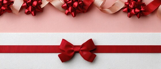 Red ribbon is tied into a bow on a flat surface, suitable for gifts or craft decorations for many occasions and events