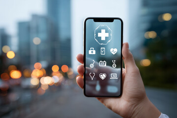 A person is holding a cell phone with a medical app on it