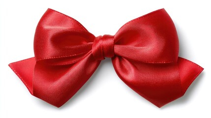 Red ribbon is tied into a bow on a flat surface, suitable for gifts or craft decorations for many occasions and events