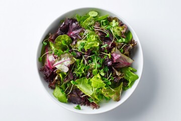 A vibrant fresh salad mix of red and green leafy vegetables presented simply