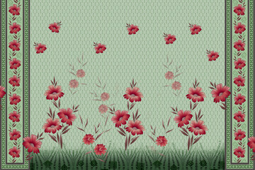 red poppies on green background