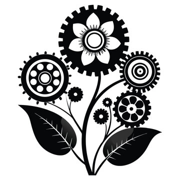 mechanical flower line art silhouette vector illustration