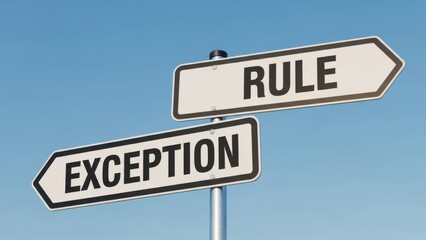 Two directional road signs with rule and exception on a blue sky background