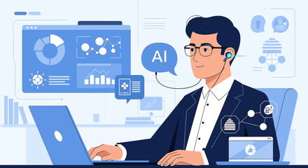 Innovator analyzing data with artificial intelligence for business growth and success