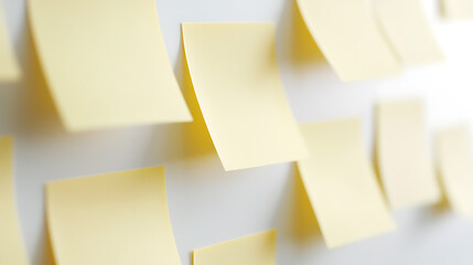 Capturing ideas on pastel yellow sticky notes. The scene is clean and simple, emphasizing the concepts of brainstorming, organization, and planning on a white background.