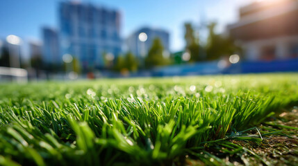 Natural grass football field, sports turf, athletic ground, lawn playing surface, outdoor stadium, recreational area, with copy space