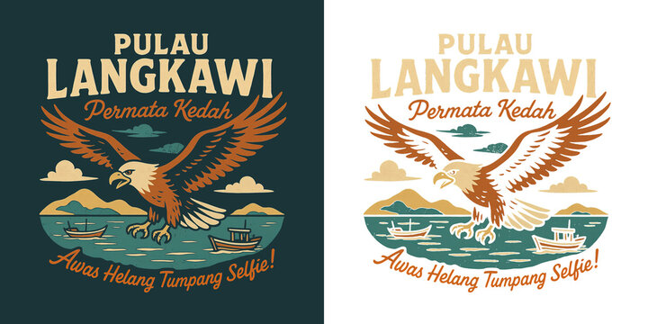 Pulau langkawi eagle flying over coastal scenery illustration