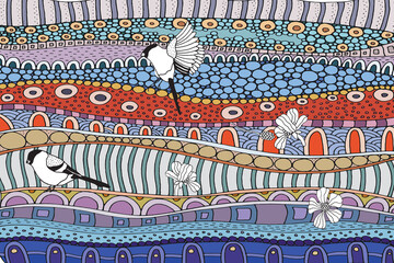 seamless pattern with birds and flowers