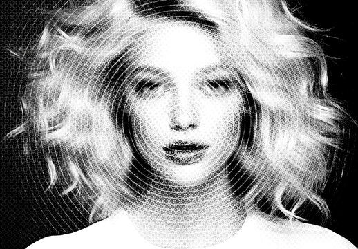 B&W Circle Printing Photo Effect Halftone Retro Portrait