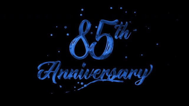 85th anniversary text animation in blue metallic effect. suitable for celebrating special occasions, invitations, anniversary cards and social media. Includes alpha channel for any background.