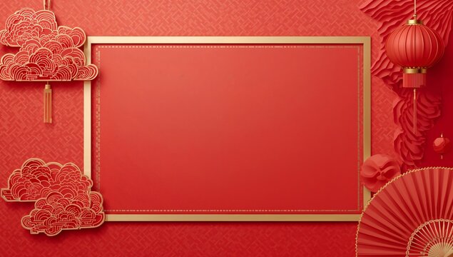 Decoration With Red Background and Gold Frame for a Celebration Event in an Indoor Setting - Powered by Adobe