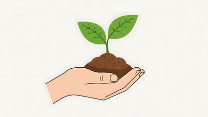 Hand Holding Small Green Plant with Soil