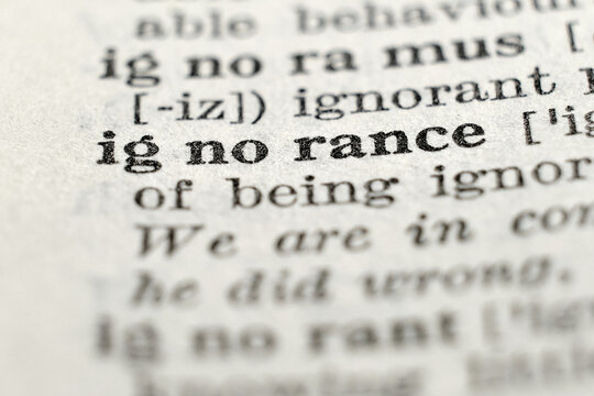 Ignorance definition in vintage dictionary, macro close-up