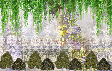 grunge background with green leaves