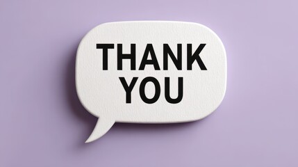 Speech bubble with black "THANK YOU" text on a light purple background