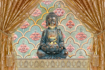 buddha statue in floral vintage background 