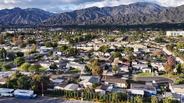 Aerial footage of the majestic San Gabriel Mountains in Duarte California USA
